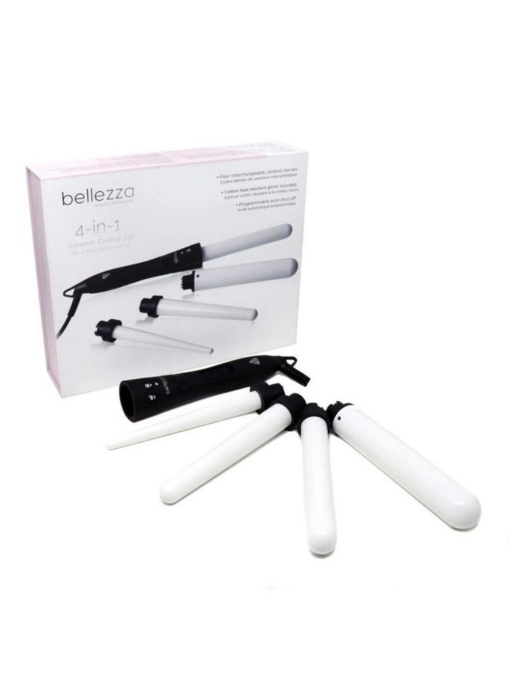 Bellezza 4-in-1 Ceramic Curling Wand Set - White and Black